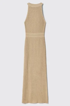 Abiti^Gaëlle Abito con scollo halter in costina • Oro - Paris Deserto