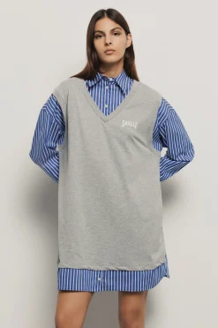 Abiti^Gaëlle Abito corto bimaterico • - Paris Grigio melange/azzuro scuro