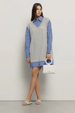 Abiti^Gaëlle Abito corto bimaterico • - Paris Grigio melange/azzuro scuro
