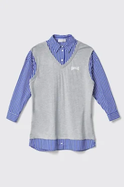 Abiti^Gaëlle Abito corto bimaterico • - Paris Grigio melange/azzuro scuro