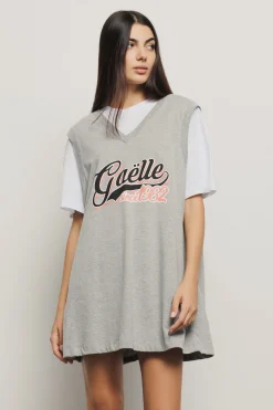 Abiti^Gaëlle Abito corto con maxi gilet scollo a v e maniche in jersey con stampa • - Paris Grigio melange
