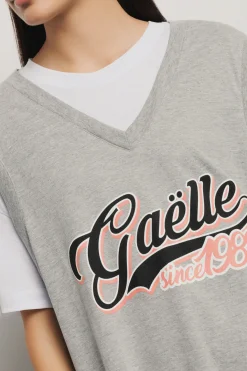 Abiti^Gaëlle Abito corto con maxi gilet scollo a v e maniche in jersey con stampa • - Paris Grigio melange