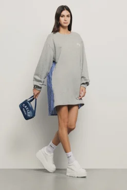 Abiti^Gaëlle Abito corto girocollo a manica lunga con retro in popeline • Grigio melange -azzurro - Paris Grigio melange-azzurro