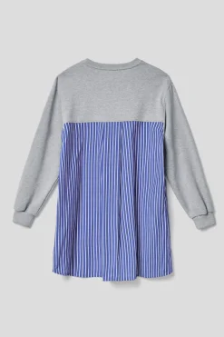 Abiti^Gaëlle Abito corto girocollo a manica lunga con retro in popeline • Grigio melange -azzurro - Paris Grigio melange-azzurro