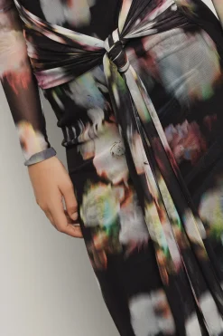 Abiti^Gaëlle Abito longuette a manica lunga in tulle stretch • - Paris Nero