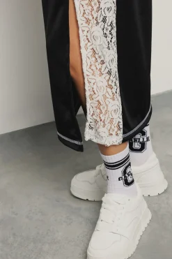 Abiti^Gaëlle Abito lungo con spacco sul davanti scollo a v mezza manica raglan • - Paris Rosa nero