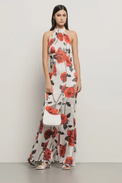 Abiti^Gaëlle Abito lungo scollo halter in raso creponne • - Paris Rose rosse
