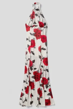 Abiti^Gaëlle Abito lungo scollo halter in raso creponne • - Paris Rose rosse