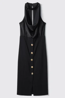 Abiti^Gaëlle Abito midi all-in-one in raso e punto milano • - Paris Nero