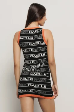 Abiti^Gaëlle Abito midi con logo • - Paris Nero-arancione