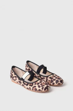 Ballerine^Gaëlle Ballerina flat con tessuto animalier e logo su elastico • - Paris Animalier beige