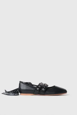 Ballerine^Gaëlle Ballerina flat in ecopelle con allacciatura in gros logato • - Paris Nero