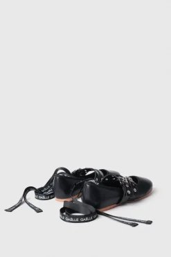 Ballerine^Gaëlle Ballerina flat in ecopelle con allacciatura in gros logato • - Paris Nero