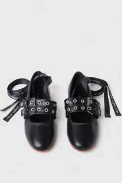 Ballerine^Gaëlle Ballerina flat in ecopelle con allacciatura in gros logato • - Paris Nero