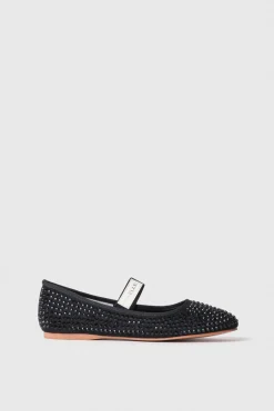 Ballerine^Gaëlle Ballerina flat in suede con strass e etichetta logo su elastico • - Paris Nero