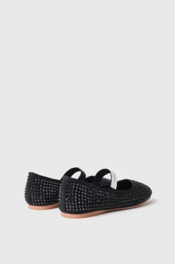 Ballerine^Gaëlle Ballerina flat in suede con strass e etichetta logo su elastico • - Paris Nero