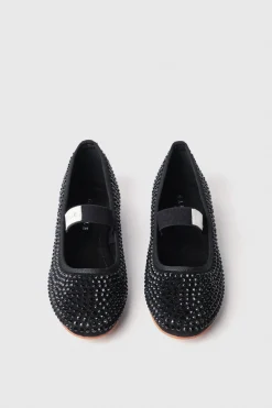 Ballerine^Gaëlle Ballerina flat in suede con strass e etichetta logo su elastico • - Paris Nero