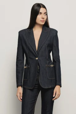Giacche & Gilet|Denim^Gaëlle Blazer maxi con spalline • - Paris Blu