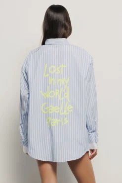 Camicie^Gaëlle Camicia con doppio polsino in popeline bastonetto • - Paris Azzurro
