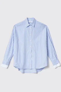 Camicie^Gaëlle Camicia con doppio polsino in popeline bastonetto • - Paris Azzurro