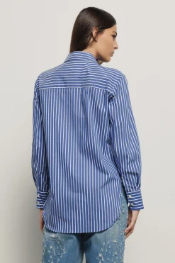 Camicie^Gaëlle Camicia con fondo irregolare in popeline bastonetto • - Paris Azzurro scuro