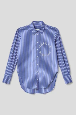 Camicie^Gaëlle Camicia con fondo irregolare in popeline bastonetto • - Paris Azzurro scuro