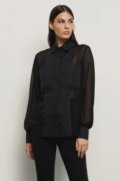 Camicie^Gaëlle Camicia con tasche in georgette e popeline • - Paris Nero