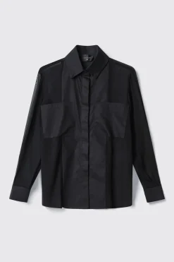 Camicie^Gaëlle Camicia con tasche in georgette e popeline • - Paris Nero