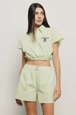 Camicie^Gaëlle Camicia cropped con elastico in popeline bastonetto • - Paris Lime