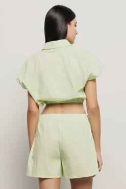 Camicie^Gaëlle Camicia cropped con elastico in popeline bastonetto • - Paris Lime