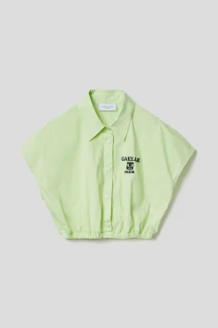 Camicie^Gaëlle Camicia cropped con elastico in popeline bastonetto • - Paris Lime