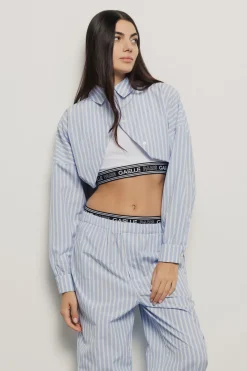 Camicie^Gaëlle Camicia cropped in popeline bastonetto con top • - Paris Azzurro