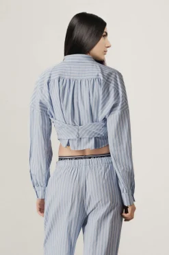 Camicie^Gaëlle Camicia cropped in popeline bastonetto con top • - Paris Azzurro