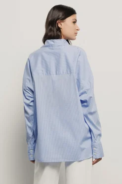 Camicie^Gaëlle Camicia over con tasche in popeline vichy strass • - Paris Azzurro