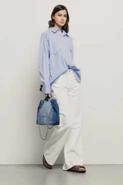 Camicie^Gaëlle Camicia over con tasche in popeline vichy strass • - Paris Azzurro