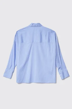 Camicie^Gaëlle Camicia over con tasche in popeline vichy strass • - Paris Azzurro
