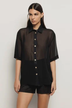Camicie^Gaëlle Camicia over in georgette e popeline • - Paris Nero