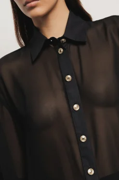 Camicie^Gaëlle Camicia over in georgette e popeline • - Paris Nero