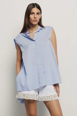 Camicie^Gaëlle Camicia smanicata con retro sgodato in popeline vichy • - Paris Azzurro