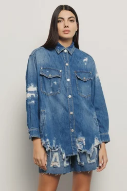 Denim|Camicie^Gaëlle Camicione con rotture • - Paris Blu