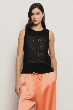 T-Shirt^Gaëlle Canotta con inserti in pizzo san gallo • - Paris Nero