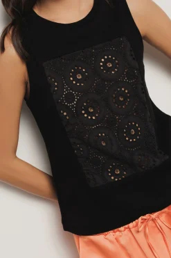 T-Shirt^Gaëlle Canotta con inserti in pizzo san gallo • - Paris Nero