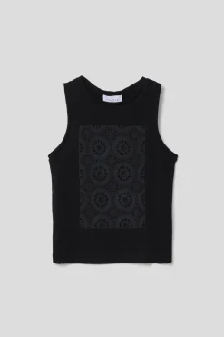 T-Shirt^Gaëlle Canotta con inserti in pizzo san gallo • - Paris Nero