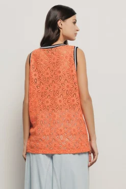 T-Shirt^Gaëlle Canotta in pizzo con smanicato e ricamo • - Paris Arancio