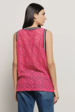 T-Shirt^Gaëlle Canotta in pizzo con smanicato e ricamo • - Paris Fucsia