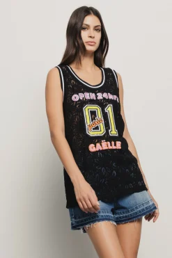 T-Shirt^Gaëlle Canotta in pizzo con smanicato e ricamo • - Paris Nero