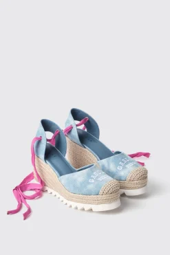 Espadrillas^Gaëlle Espadrillas con zeppa 120 mm in tela denim con ricamo • - Paris Denim light blu