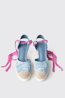 Espadrillas^Gaëlle Espadrillas con zeppa 120 mm in tela denim con ricamo • - Paris Denim light blu
