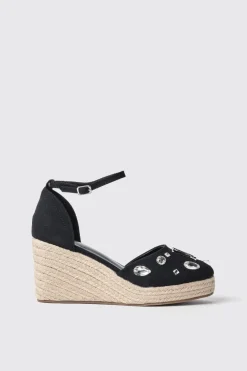Espadrillas^Gaëlle Espadrillas con zeppa 120 mm in canvas con metal logo e strass • - Paris Nero