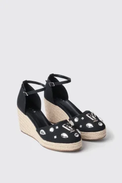 Espadrillas^Gaëlle Espadrillas con zeppa 120 mm in canvas con metal logo e strass • - Paris Nero